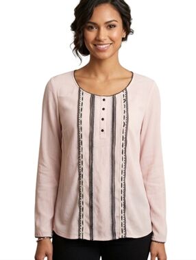 CANDIE'S Semi-sheer Pink Lon Sleeve Blouse - Size L